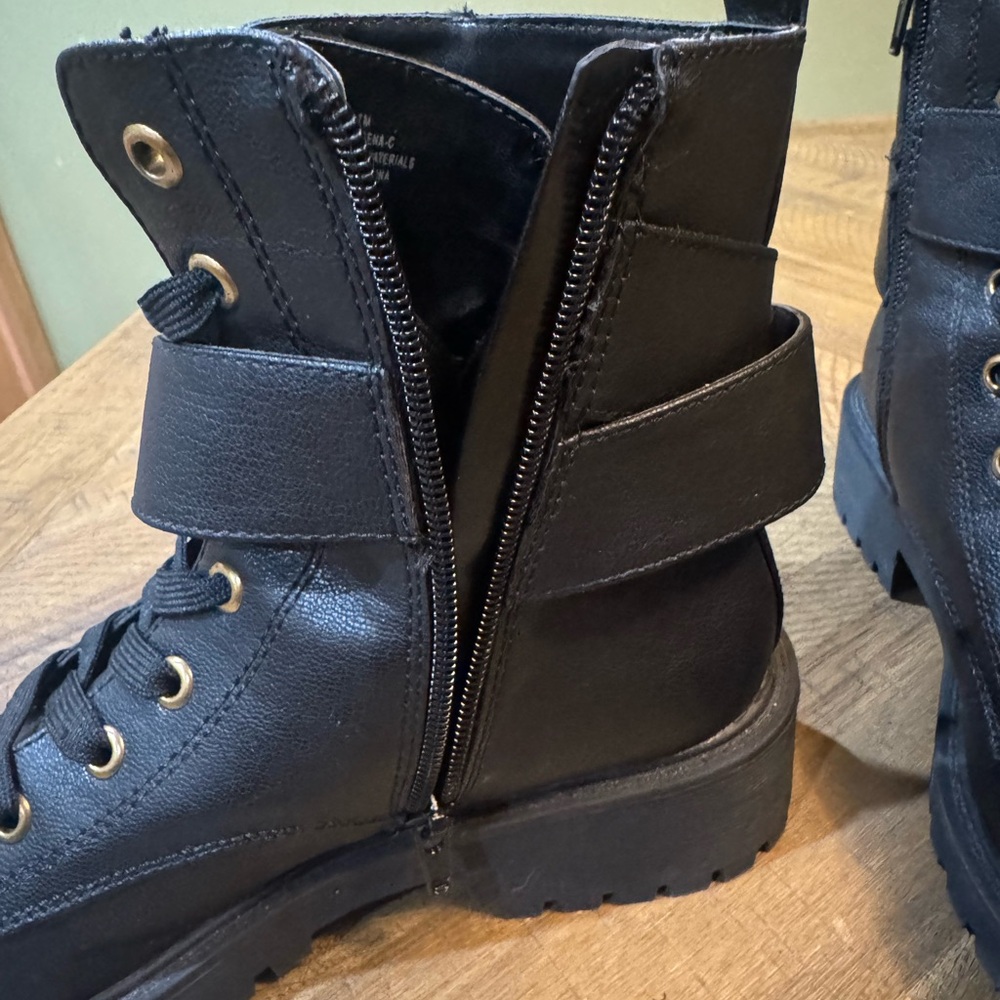 GUESS Caleena Lace Up Combat Boots With Gold Jeweled Guess Accent Strap NWOT - Picture 9 of 14